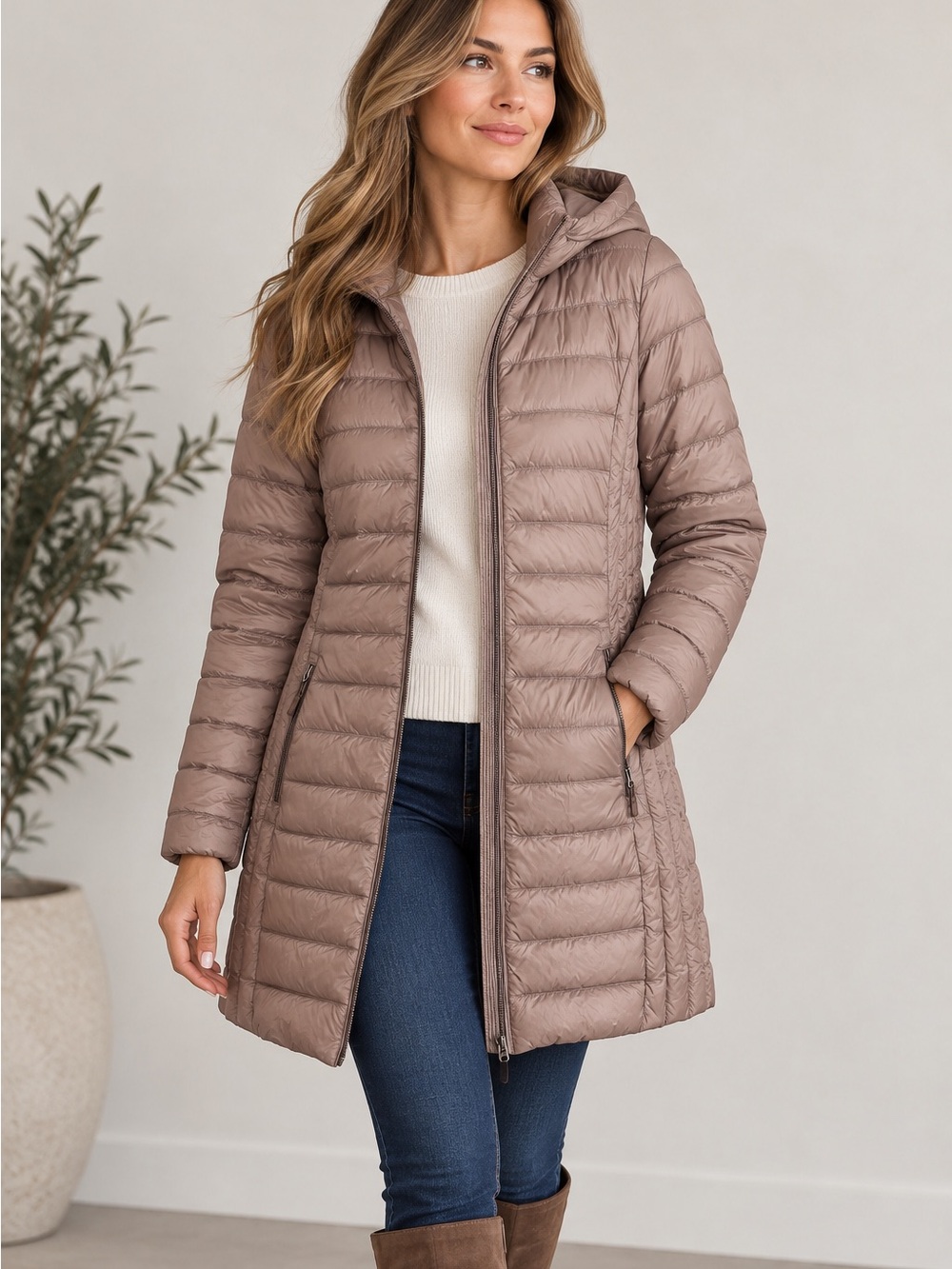 Aventure Women’s M Dusty Rose Hooded Packable Down Puffer Long Coat Jacket